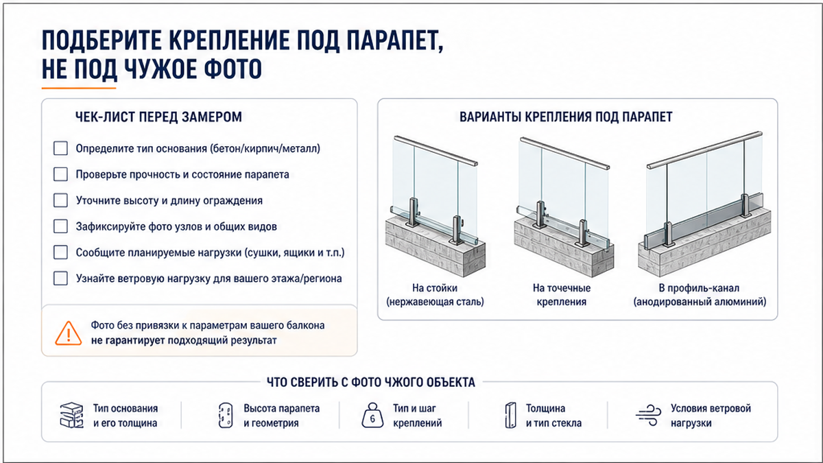 Чеклист крепления стекла под парапет балкона