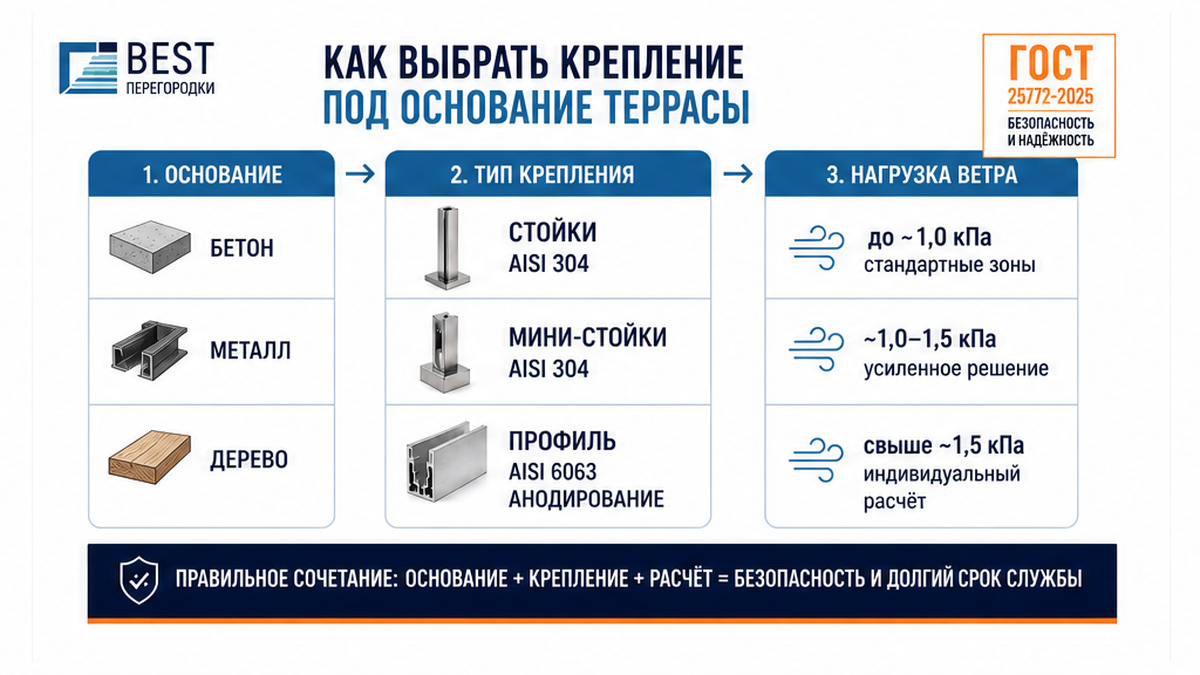 Схема выбора крепления под основание террасы