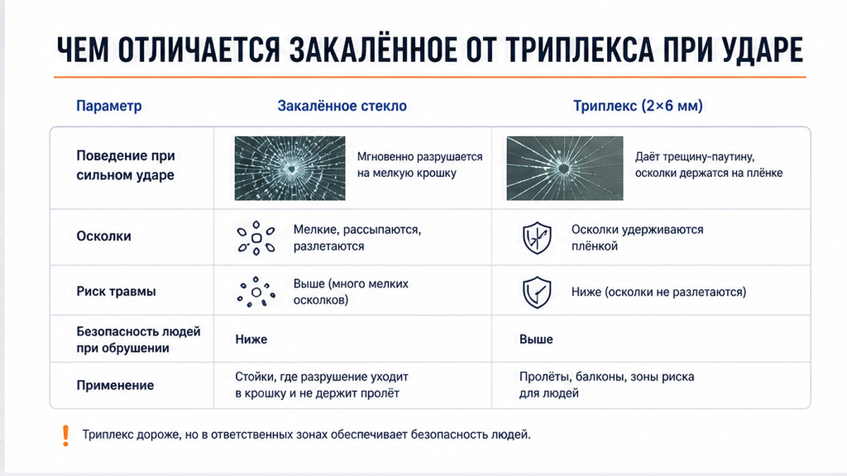 Сравнение поведения закалённого и триплекса при ударе