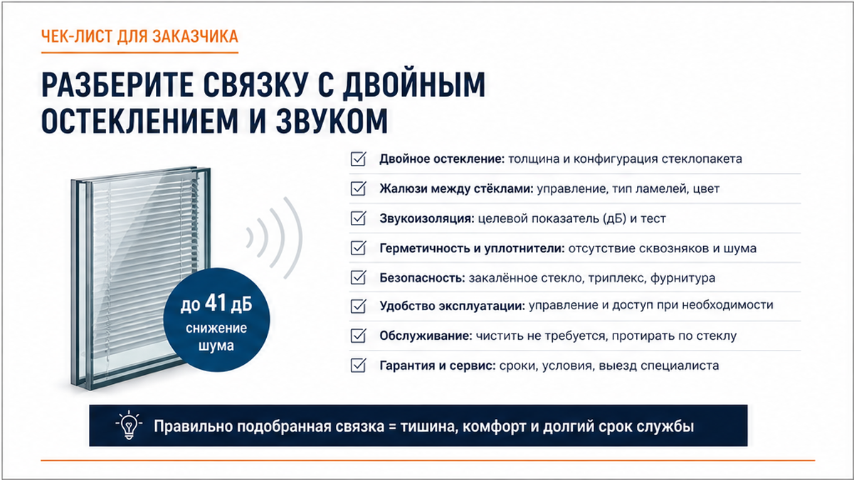 Чеклист: двойное остекление, жалюзи и звукоизоляция перегородки