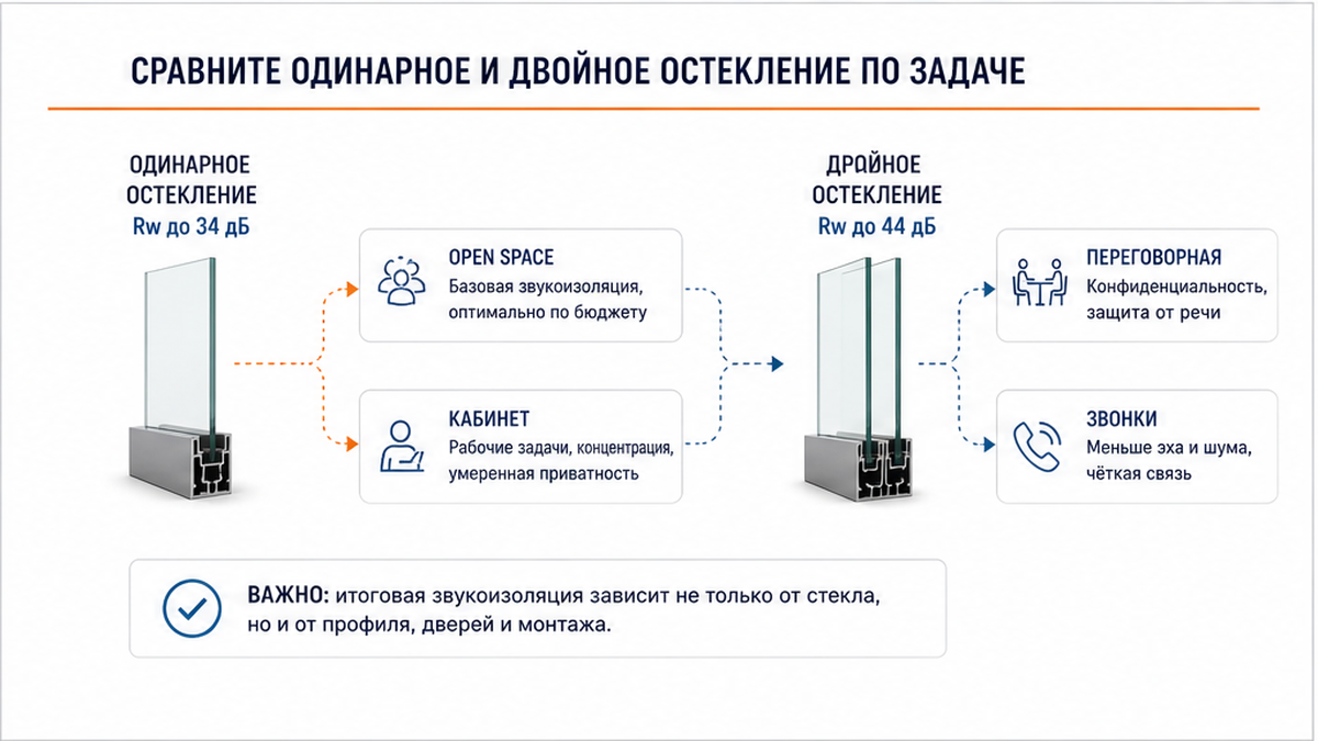 Схема: одинарное vs двойное остекление по задаче