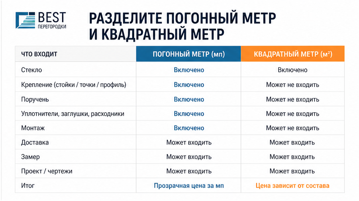 Таблица: погонный метр против квадратного метра в смете ограждения